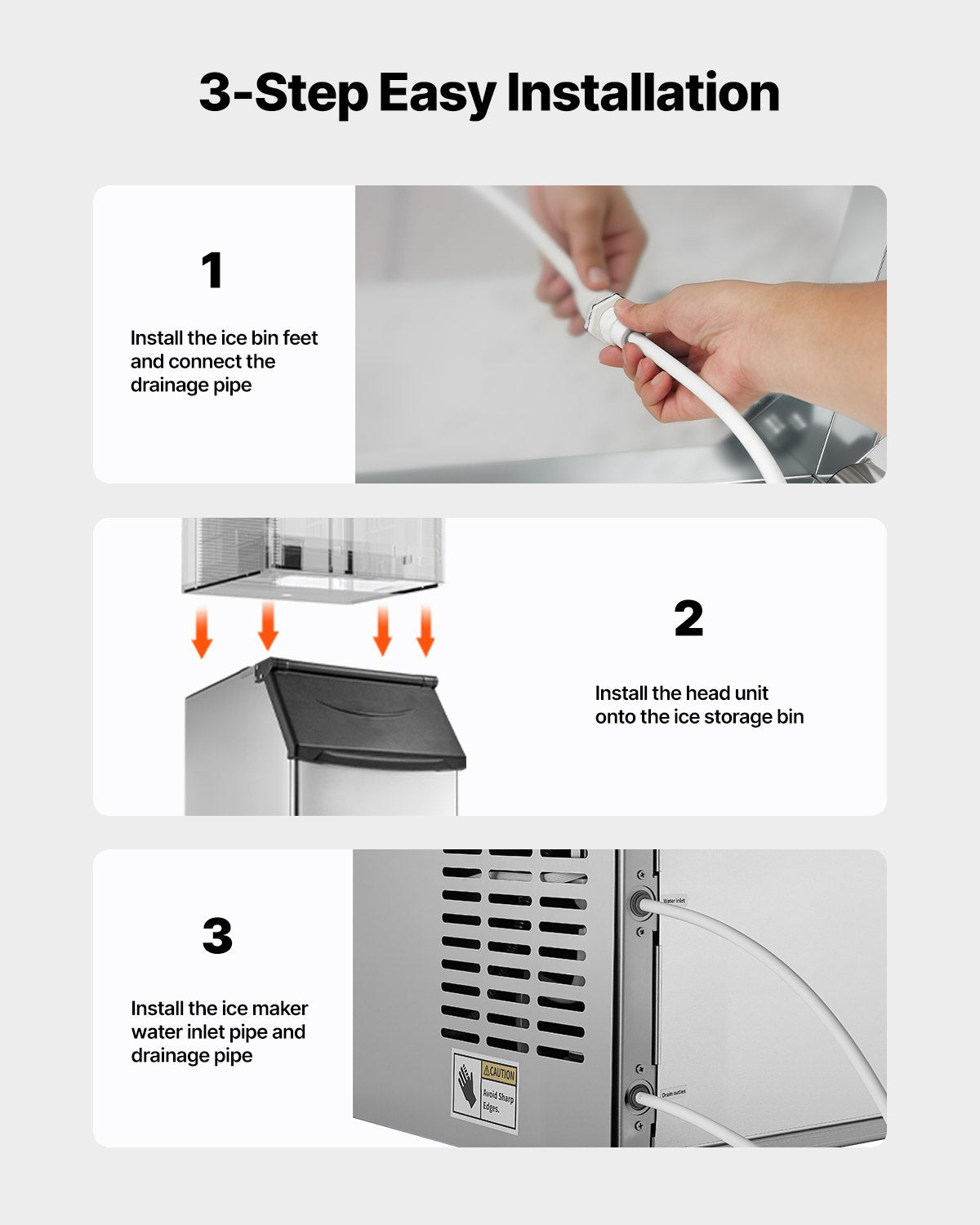 Commercial Ice Maker Storage Bin, 136 KG Capacity Ice-Bin, Stainless Steel Commercial Ice Storage Bin with Adjustable Anti-slip Rubber Feet, Suitable for Restaurant Hotel and Beverage Shops