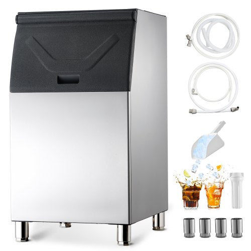 Commercial Ice Maker Storage Bin, 136 KG Capacity Stainless Steel Ice-Bin, Commercial Ice Storage Bin with Adjustable Anti-slip Rubber Feet, Suitable for Restaurant, Hotel and Beverage Shops