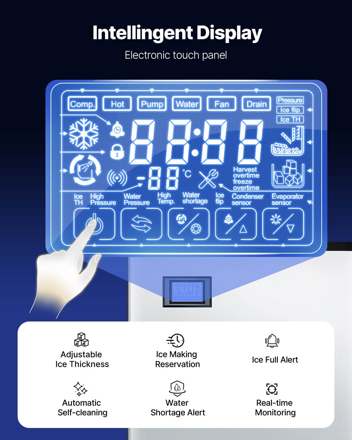 Commercial Ice Maker 300 lbs/24 h Self-Cleaning Ice Machine - Head Only