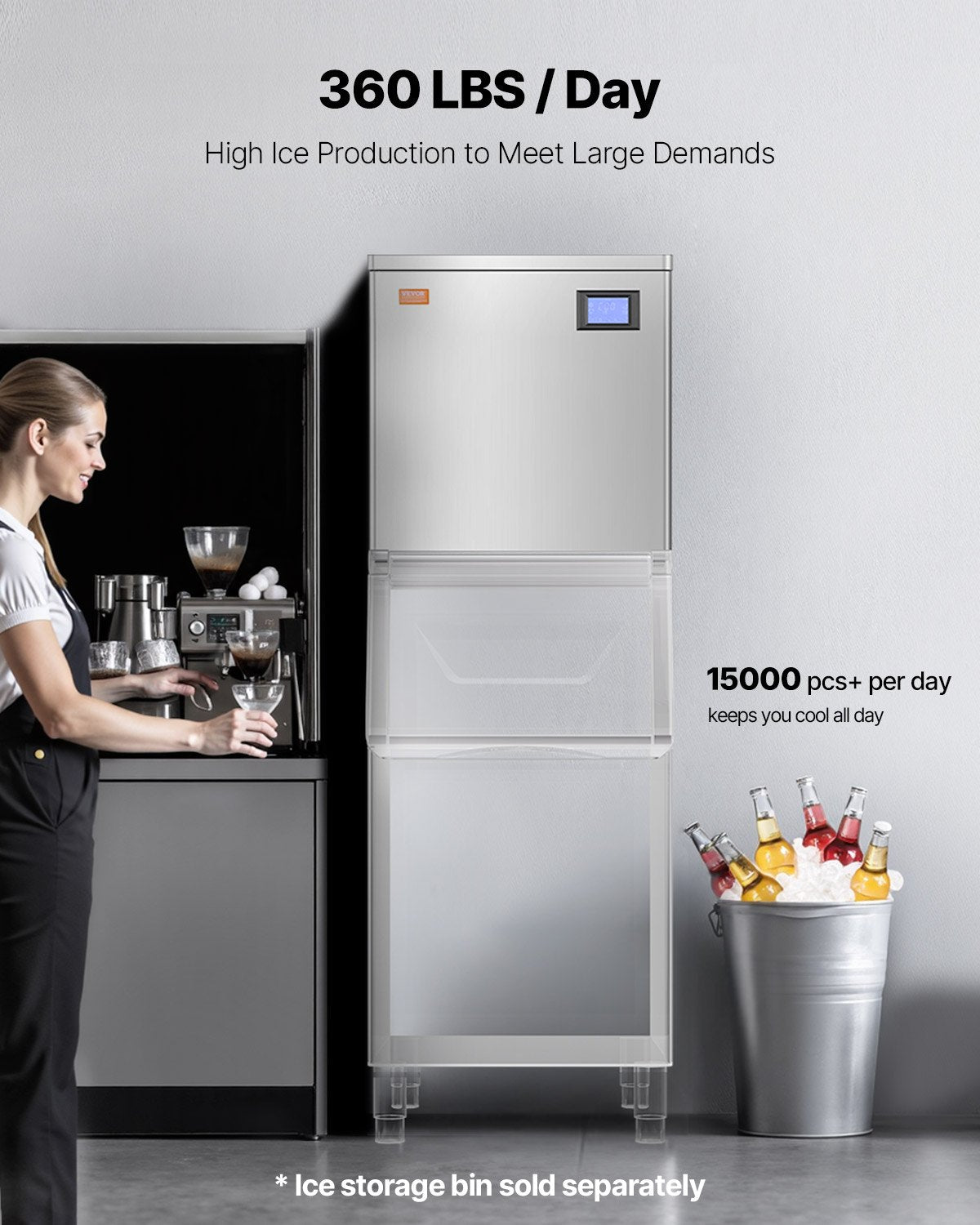 Kommersiell ismaskin 140 kg/dag självrengörande ismaskin - endast topplock