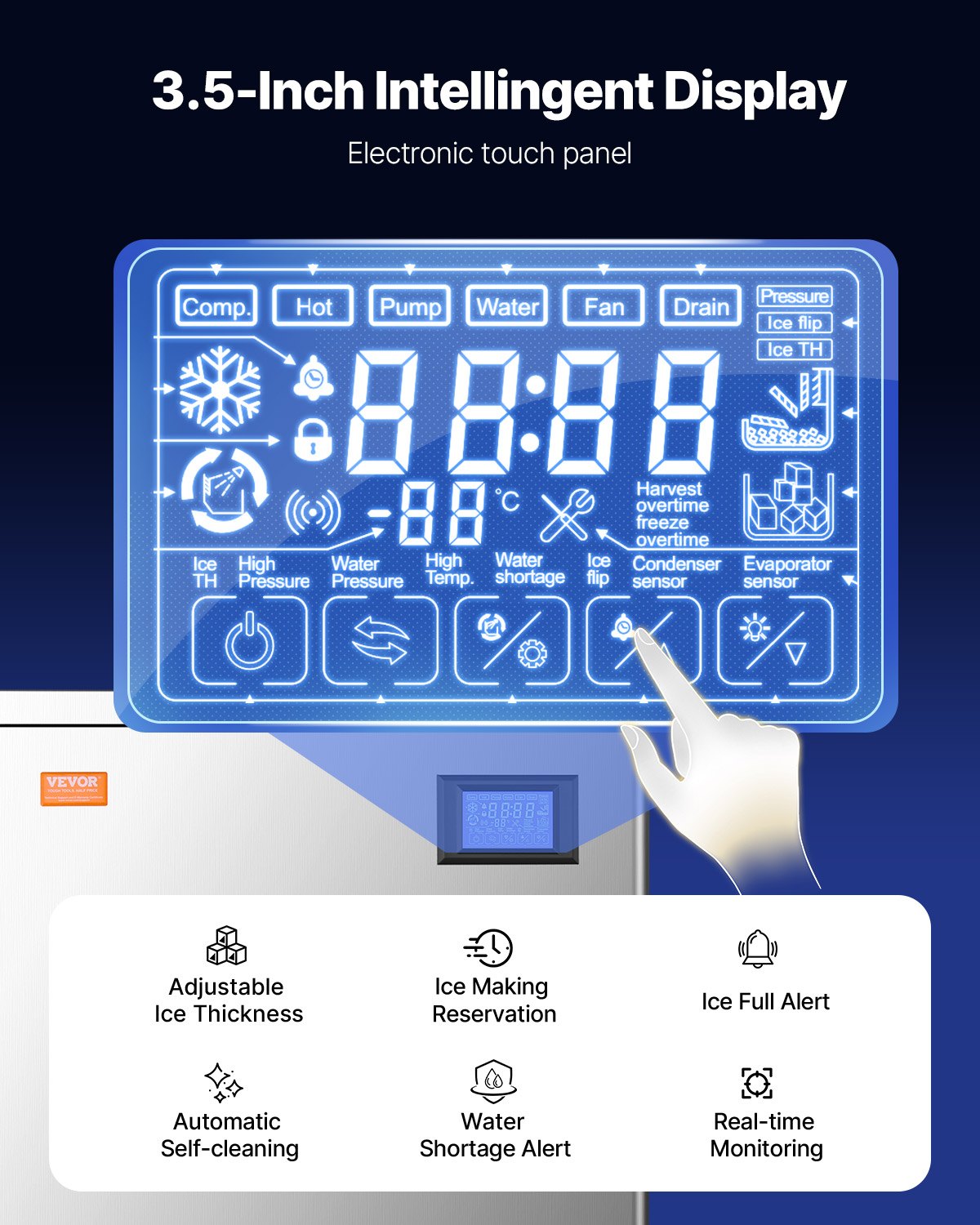 Kommersiell ismaskin 400 lbs/dag självrengörande ismaskin - endast topplock
