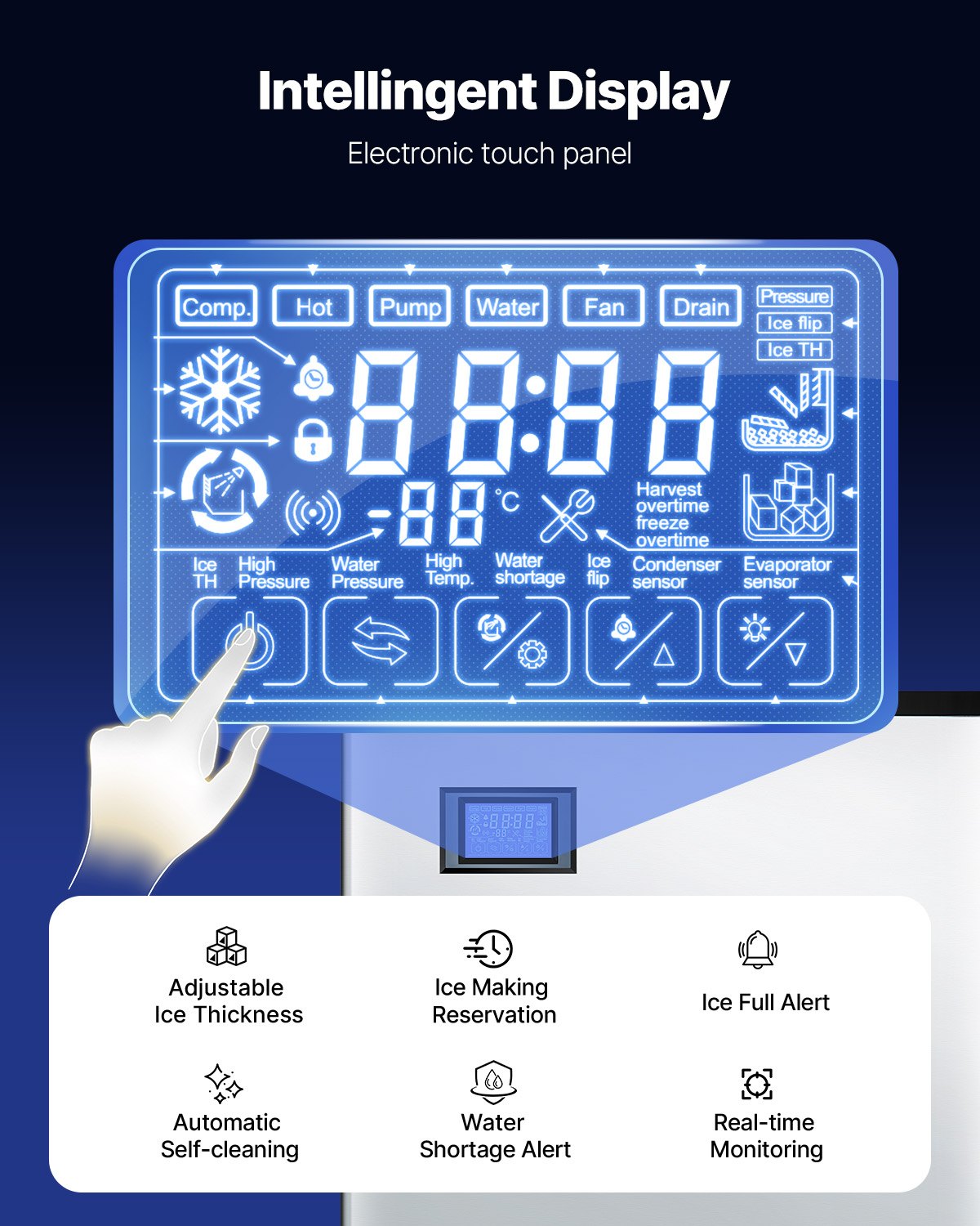 Kommersiell ismaskin 500 lbs/24 h självrengörande ismaskin - endast huvud