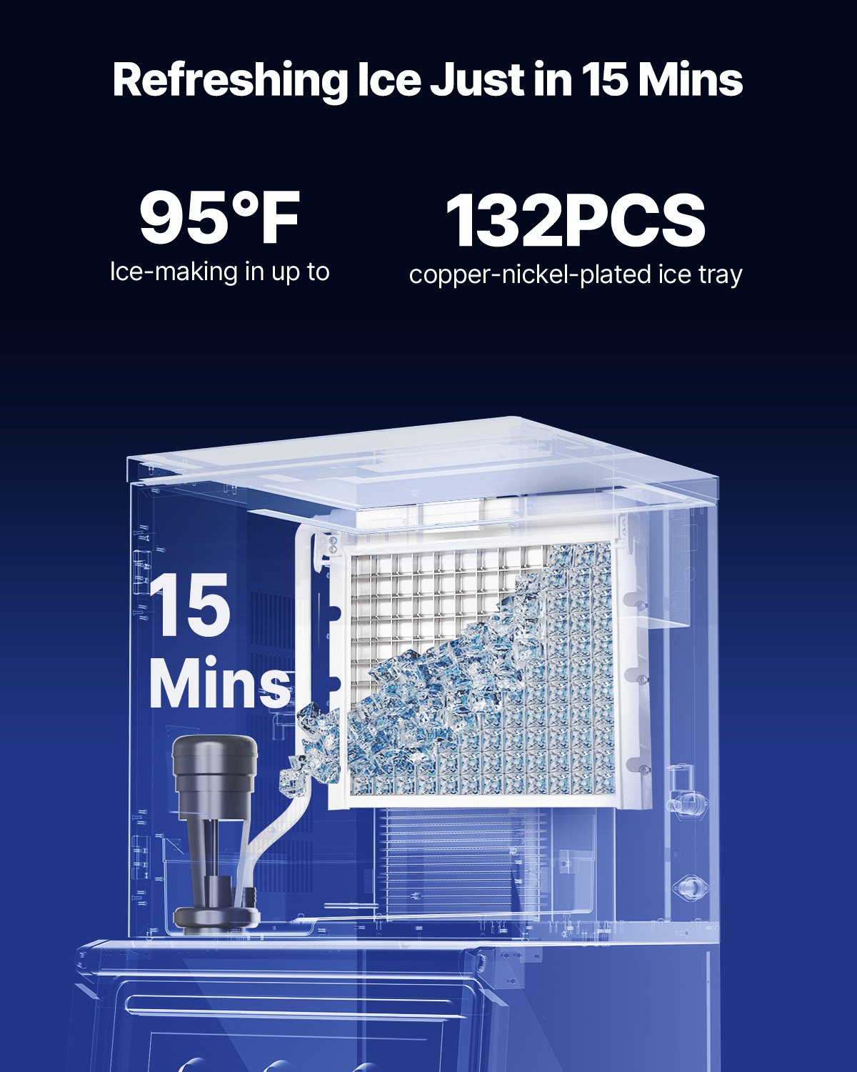 Kommersiell ismaskin - huvud, 136 kg/dag ismaskin i rostfritt stål med schemalagd istillverkning, självrengörande, justerbar tjocklek, idealisk för restaurangbar café hotell - endast huvud
