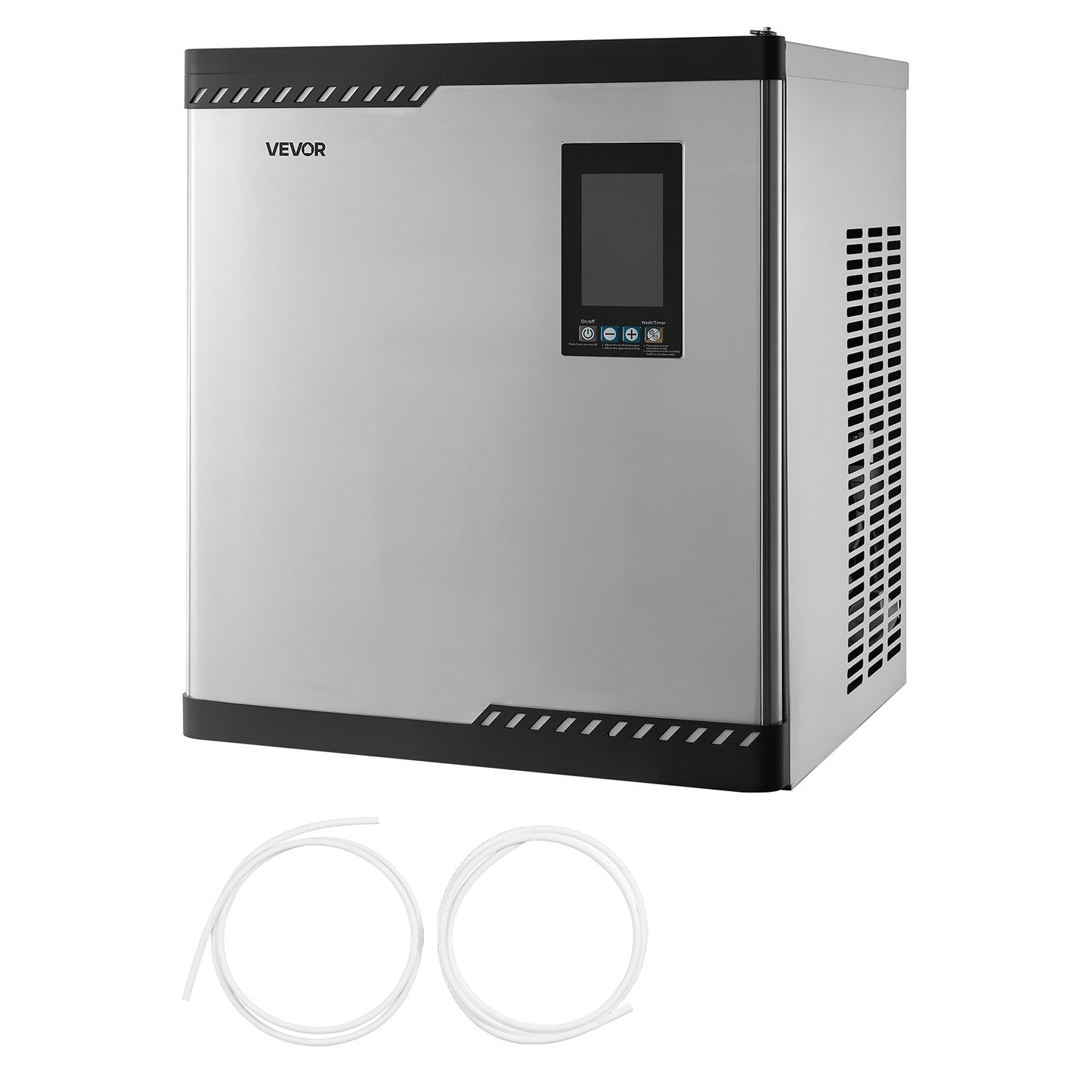 Kommersiell ismaskin - huvud, 136 kg/dag ismaskin i rostfritt stål med schemalagd istillverkning, självrengörande, justerbar tjocklek, idealisk för restaurangbar café hotell - endast huvud