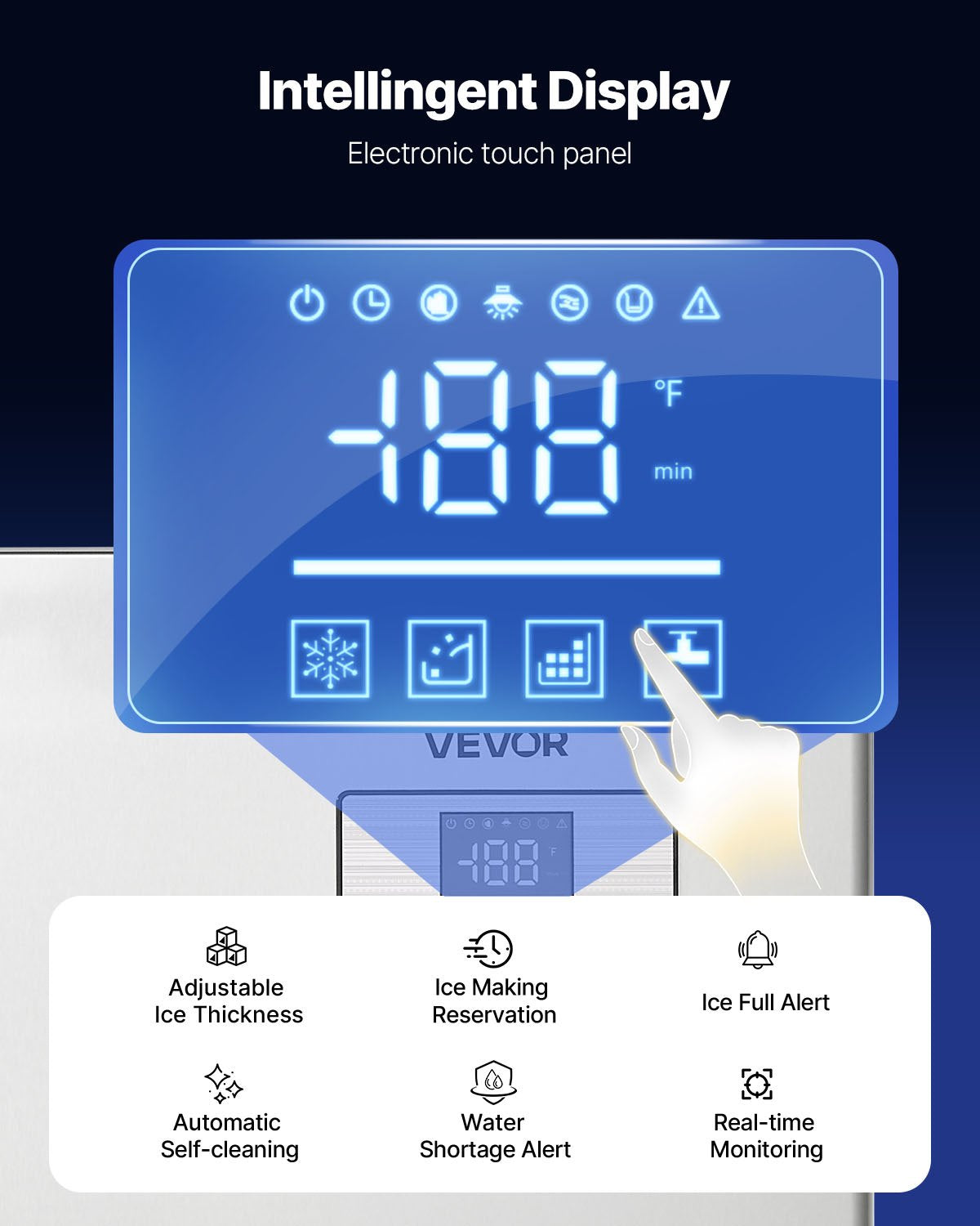 Kommersiell ismaskin - Huvud, 181 kg/dag ismaskin i rostfritt stål med schemalagd istillverkning, självrengörande, justerbar tjocklek, idealisk för restaurangbar café hotell - Endast huvud