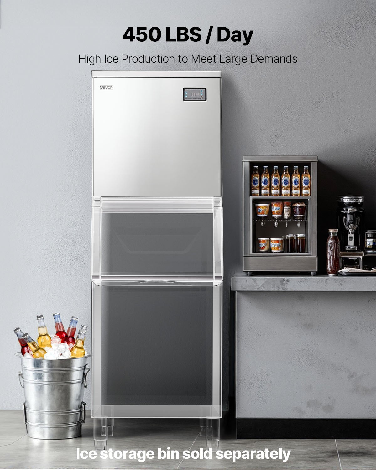 Commercial Ice Maker Machine - Head, 204 kg/Day Stainless Steel Ice Machine with Scheduled Ice-Making, Self-Cleaning, Adjustable Thickness, Ideal for Restaurant Bar Cafe Hotel - Head Only