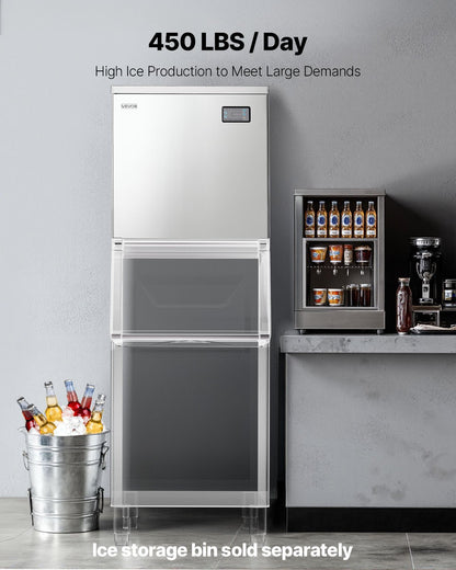 Commercial Ice Maker Machine - Head, 204 kg/Day Stainless Steel Ice Machine with Scheduled Ice-Making, Self-Cleaning, Adjustable Thickness, Ideal for Restaurant Bar Cafe Hotel - Head Only