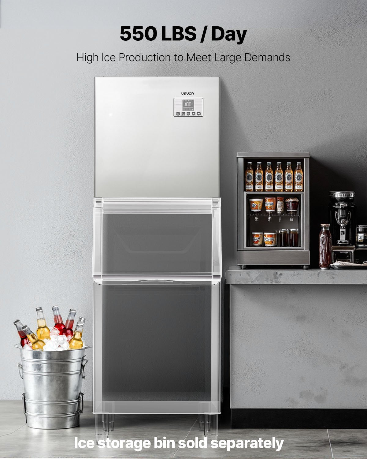 Commercial Ice Maker Machine - Head, 250 kg/Day Stainless Steel Ice Machine with Scheduled Ice-Making, Self-Cleaning, Adjustable Thickness, Ideal for Restaurant Bar Cafe Hotel - Head Only