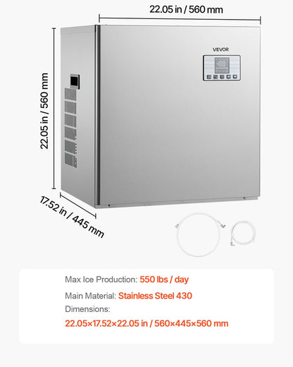 Commercial Ice Maker Machine - Head, 250 kg/Day Stainless Steel Ice Machine with Scheduled Ice-Making, Self-Cleaning, Adjustable Thickness, Ideal for Restaurant Bar Cafe Hotel - Head Only