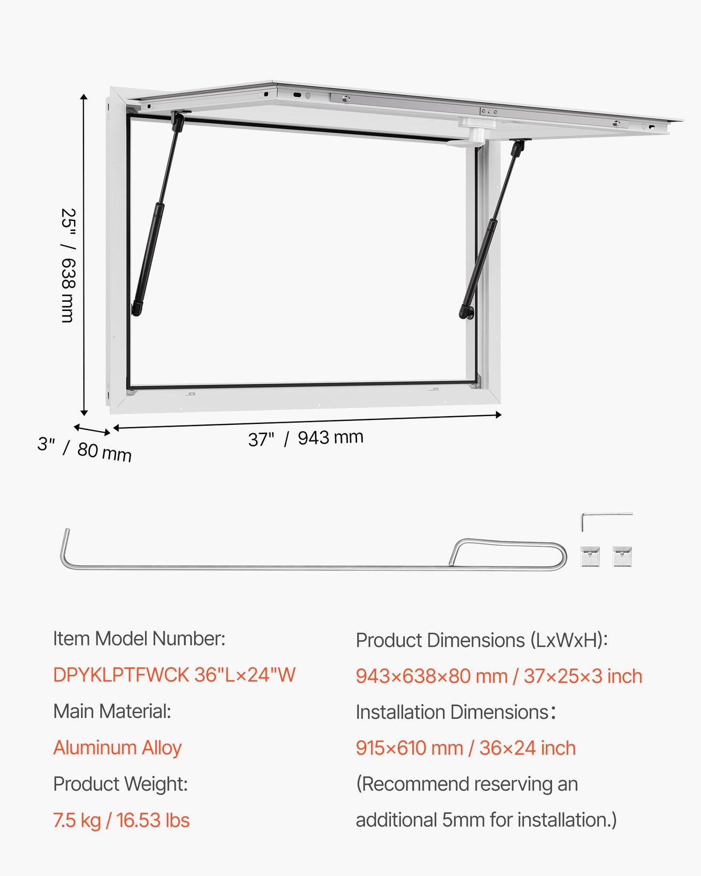 Koncessionsfönster 92x61 cm, servicefönster med aluminiumram för food truck, upp till 85 graders ställfönster med markisdörr och dragkrok, regnvattentåligt för koncessionsvagnar