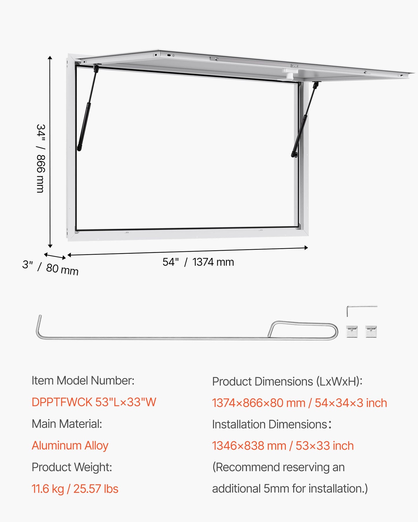 Koncessionsfönster 135x84 cm, servicefönster med aluminiumram för food truck, upp till 85 graders ställfönster med markisdörr och dragkrok, regnvattentåligt för koncessionsvagn
