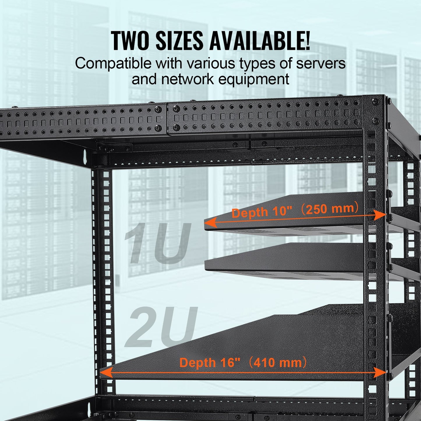 2PCS 1U Server Rack Shelf, 10"/254 mm Depth, 23 kg / 50 lbs Max Load Capacity Vented Cantilever or Wall Mount Rack Mount Shelf with Tray, Good Air Circulation for 482.6 mm/19" Network Cabinet or Equipment Rack