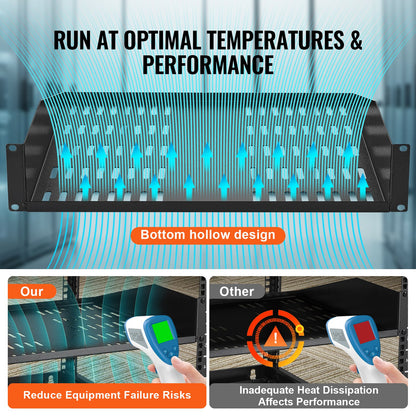 2U serverhylla, 16"/406 mm djup, 23 kg/50 lbs maxlastkapacitet Ventilerad, utkragande eller väggmonterad rackhylla med bricka, god luftcirkulation för 482,6 mm/19" nätverksskåp eller utrustningsrack