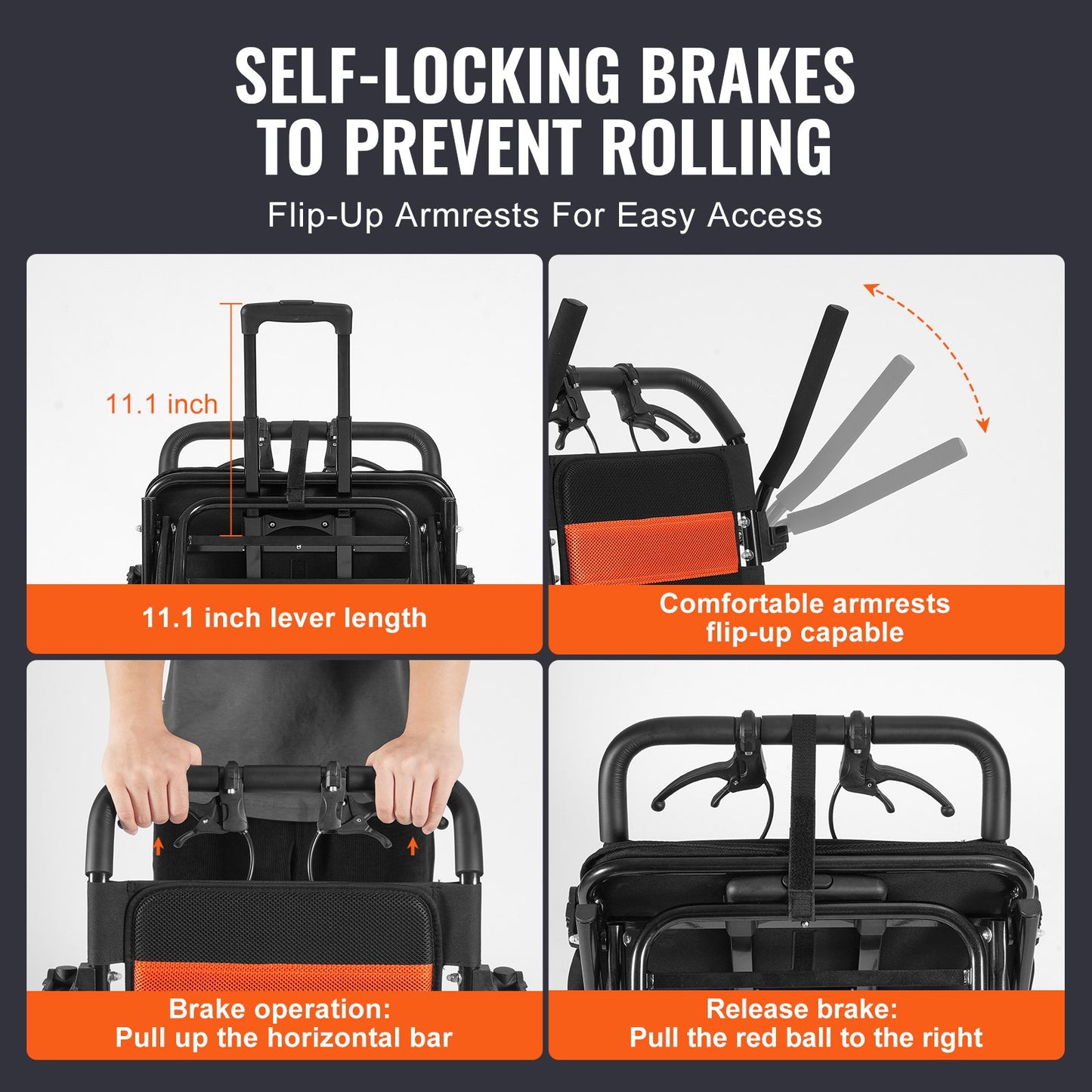 Wheelchair Aluminum Alloy Transport Chair Foldable 45.7 cm W Seat 99.8 kg