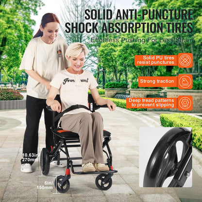 Wheelchair Aluminum Alloy Transport Chair Foldable 45.7 cm W Seat 99.8 kg