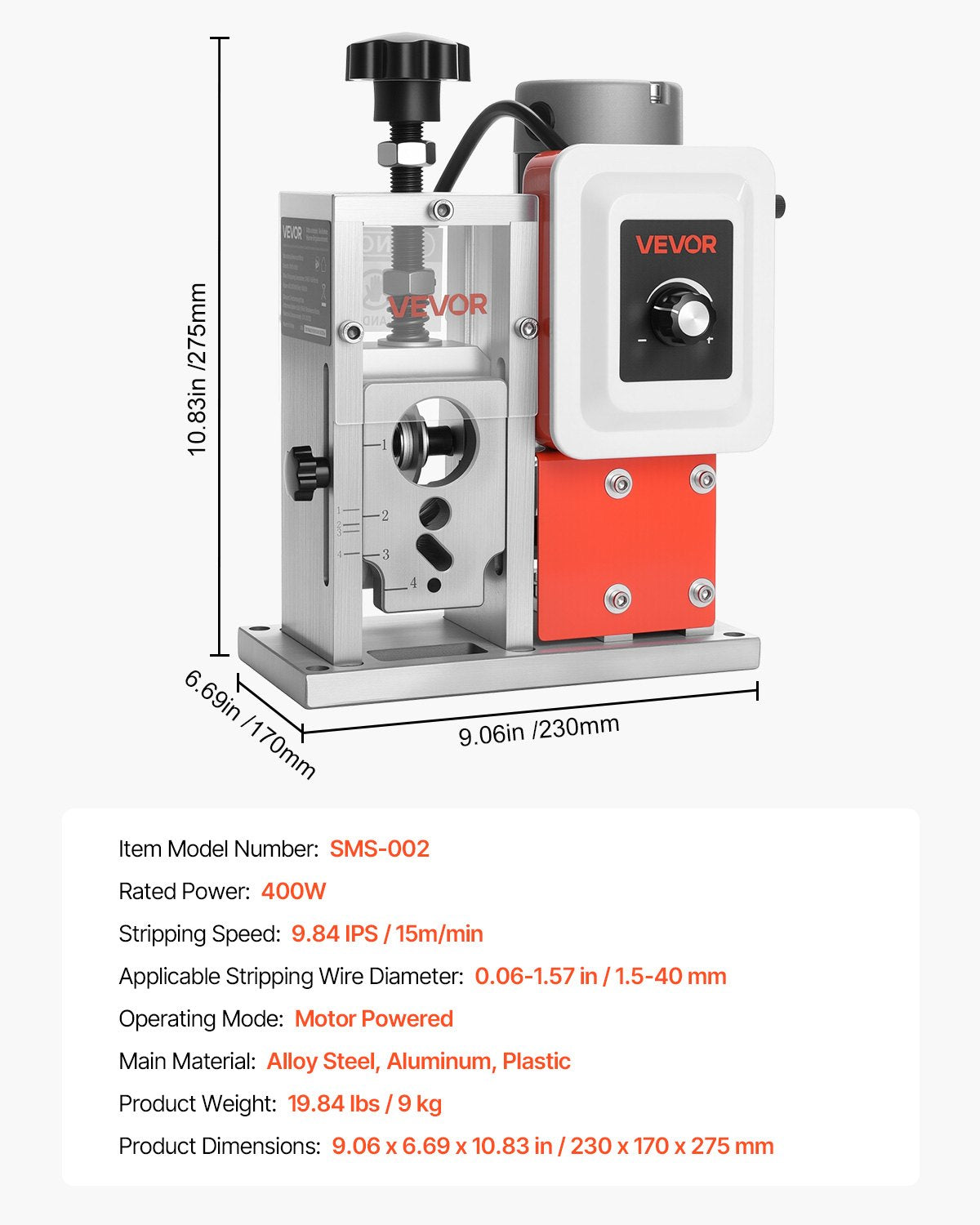 Electric Automatic Wire Stripper Stripping Machine 1,5-40 mm (0.06-1.57 in) 400W Motor