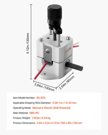 Manual Wire Stripper Stripping Machine 1,5-25 mm (0.06-1 in) Hand or Drill Powered