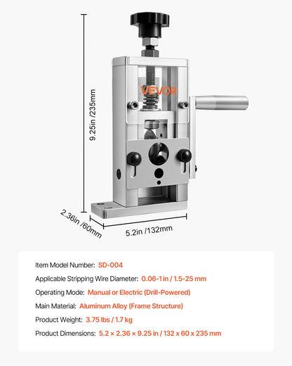 Manual Wire Stripper Stripping Machine 1,5-25 mm (0.06-1 in) Hand or Drill Powered
