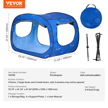 2 Doors Bed Tent Breathable Tent Light Blackout with 0.33 in Fiber Poles 2000x1050x1200mm