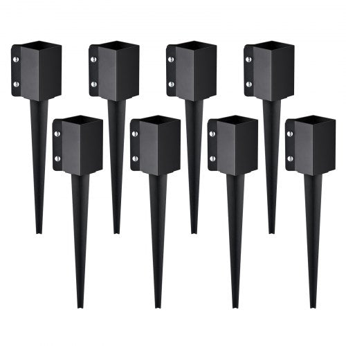 Fence Post Anchor Ground Spike, 8 Pack 24 x 4 x 4 Inches/61 x 10.2 x 10.2 cm Outer Diameter (Inner Diameter 3.5 x3.5 Inches/ 8.9 x 8.9 cm), Metal Black Powder Coated Post Stake Ground, for Mailbox Deck Garden Railing