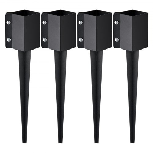 Fence Post Anchor Ground Spike, 4 Pack 24 x 4 x 4 Inches Outer Diameter (Inner Diameter 3.5 x3.5 Inches), Metal Black Powder Coated Post Stake Ground, for Mailbox Deck Garden Railing
