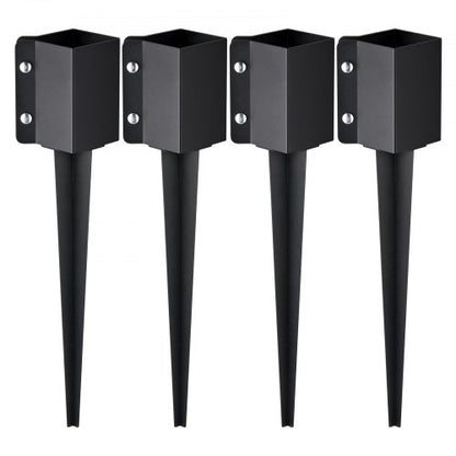 Fence Post Anchor Ground Spike, 4 Pack 24 x 4 x 4 Inches Outer Diameter (Inner Diameter 3.5 x3.5 Inches), Metal Black Powder Coated Post Stake Ground, for Mailbox Deck Garden Railing