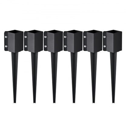 Fence Post Anchor Ground Spike, 6 Pack 24 x 4 x 4 Inches Outer Diameter (Inner Diameter 3.5 x3.5 Inches), Metal Black Powder Coated Post Stake Ground, for Mailbox Deck Garden Railing