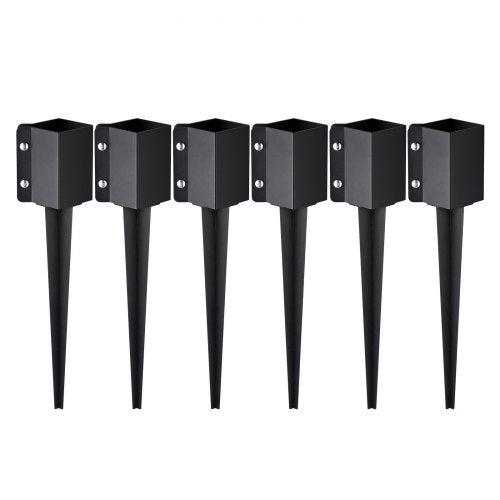 Fence Post Anchor Ground Spike, 6 Pack 24 x 4 x 4 Inches Outer Diameter (Inner Diameter 3.5 x3.5 Inches), Metal Black Powder Coated Post Stake Ground, for Mailbox Deck Garden Railing