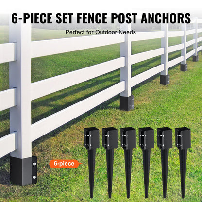 Fence Post Anchor Ground Spike, 6 Pack 24 x 4 x 4 Inches Outer Diameter (Inner Diameter 3.5 x3.5 Inches), Metal Black Powder Coated Post Stake Ground, for Mailbox Deck Garden Railing