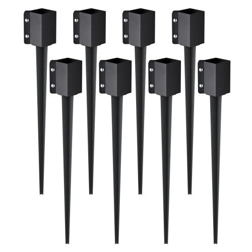 Fence Post Anchor Ground Spike, 8 Pack 36 x 4 x 4 Inches Outer Diameter (Inner Diameter 3.5 x3.5 Inches), Metal Black Powder Coated Post Stake Ground, for Mailbox Deck Garden Railing
