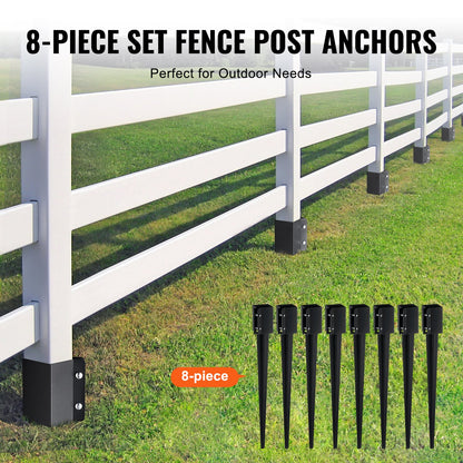 Fence Post Anchor Ground Spike, 8 Pack 36 x 4 x 4 Inches Outer Diameter (Inner Diameter 3.5 x3.5 Inches), Metal Black Powder Coated Post Stake Ground, for Mailbox Deck Garden Railing