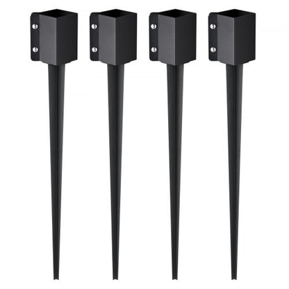 Fence Post Anchor Ground Spike, 4 Pack 36 x 4 x 4 Inches Outer Diameter (Inner Diameter 3.5 x3.5 Inches), Metal Black Powder Coated Post Stake Ground, for Mailbox Deck Garden Railing