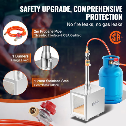 Portable Propane Forge, 1 Burner Farrier Forge, 2600℉ Tool and Knife Making Blacksmithing Gas Forge, Large Capacity Square Stainless Steel Gas Forging Tools and Equipment for Metal Forging