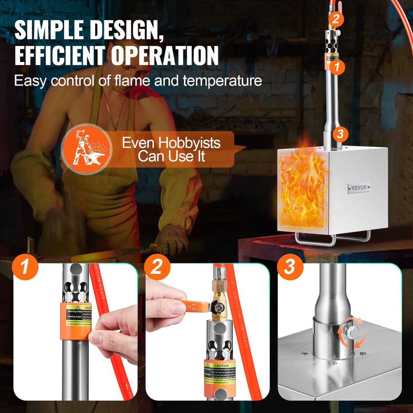 Portable Propane Forge, 1 Burner Farrier Forge, 2600℉ Tool and Knife Making Blacksmithing Gas Forge, Large Capacity Square Stainless Steel Gas Forging Tools and Equipment for Metal Forging