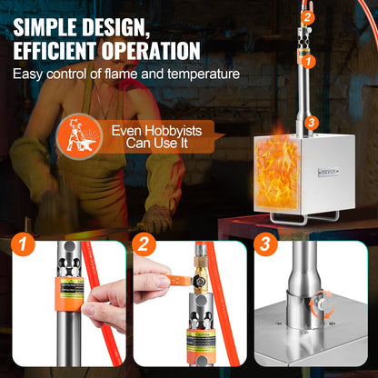 Portable Propane Forge, 1 Burner Farrier Forge, 2600℉ Tool and Knife Making Blacksmithing Gas Forge, Large Capacity Square Stainless Steel Gas Forging Tools and Equipment for Metal Forging