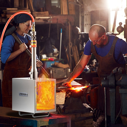 Portable Propane Forge, 1 Burner Farrier Forge, 2600℉ Tool and Knife Making Blacksmithing Gas Forge, Large Capacity Square Stainless Steel Gas Forging Tools and Equipment for Metal Forging