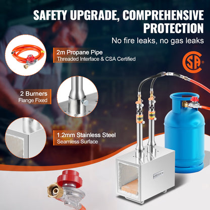 Portable Propane Forge, 2 Burner Farrier Forge, 2600℉ Tool and Knife Making Blacksmithing Gas Forge, Large Capacity Square Stainless Steel Gas Forging Tools and Equipment for Metal Forging