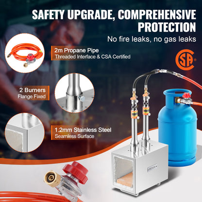 Portable Propane Forge, 2 Burner Farrier Forge, 2600℉ Tool and Knife Making Blacksmithing Gas Forge, Large Capacity Square Stainless Steel Gas Forging Tools and Equipment for Metal Forging