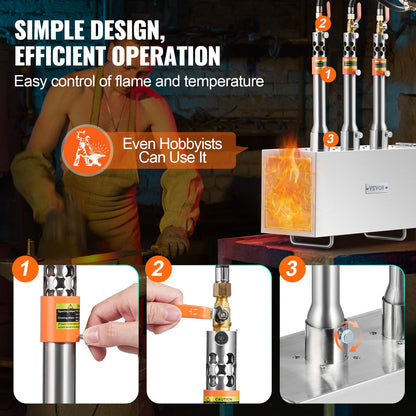 Portable Propane Forge, 3 Burner Farrier Forge, 2600℉ Tool and Knife Making Blacksmithing Gas Forge, Large Capacity Square Stainless Steel Gas Forging Tools and Equipment for Metal Forging