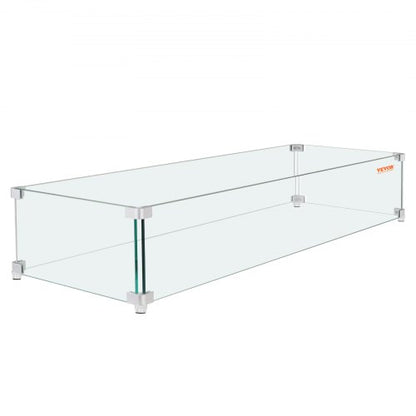 Fire Pit Wind Guard, 38 x 10.5 x 6 Inch Glass Wind Guard, Rectangular Glass Shield, 0.3\" Thick Fire Table, Clear Tempered Glass Flame Guard, Steady Feet Tree Pit Guard for Propane, Gas, Outdoor
