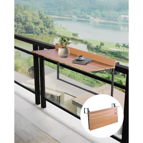 Balcony Hanging Table, 15 x 39 in Folding Balcony Railing Table, Outdoor Balcony Bar Table for Railings, 5-Level Adjustable, Fit Railing from 1" to 5.3", Serving Table for Patio & Deck