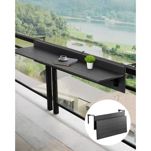 Balcony Hanging Table, 12 x 48 in Folding Balcony Railing Table, Outdoor Balcony Bar Table for Railings, 50 lbs Loading, Fit Railing from 1" to 4.3", Serving Table for Patio & Deck