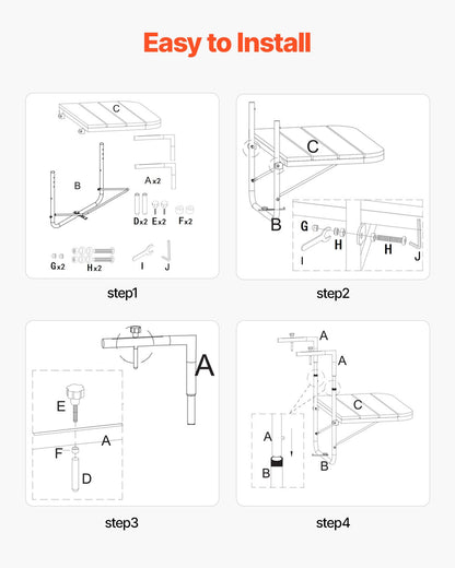 Balcony Hanging Table, 25 x 24 in Folding Balcony Railing Table, Outdoor Balcony Bar Table for Railings, 4-Level Adjustable, Fit Railing from 1" to 8.27", Serving Table for Patio & Deck