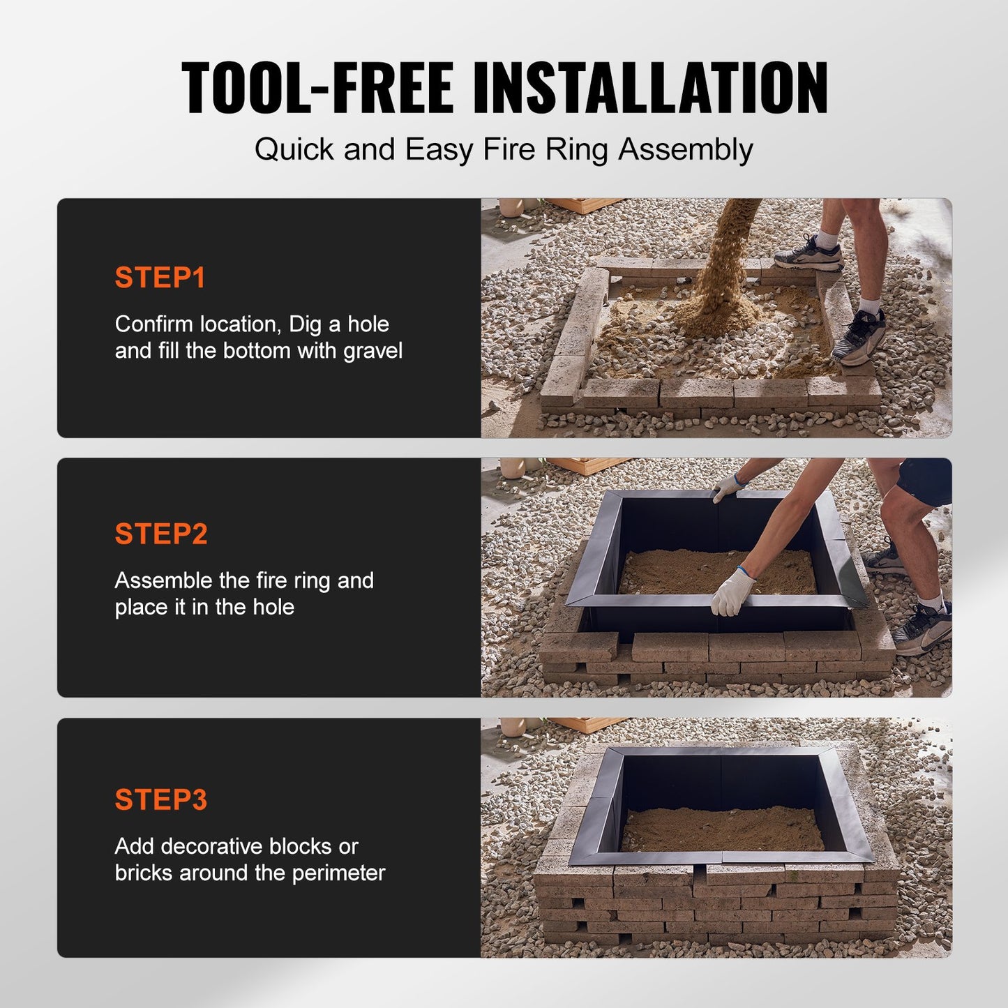 Eldgropsring, 36x36 tum ytterdiameter/30x30 tum innerdiameter, 10 tum hög fyrkantig eldgropinsats, kraftigt foder i kolstål, gör-det-själv-lägereldsring ovanför eller i marken, för utomhuscamping, brasor