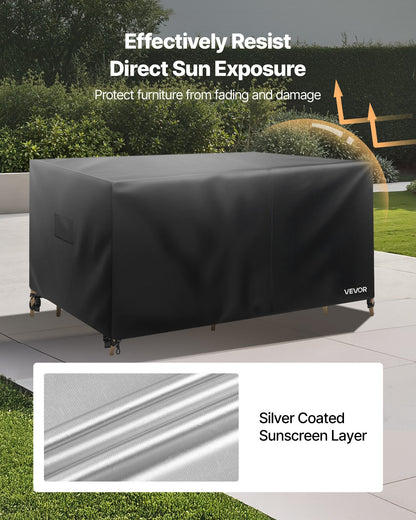 Patio Furniture Cover, 420D Heavy Duty Waterproof Outdoor Dining Table and Chairs Cover, Large Squre Patio Table Covers with Air Vent for All Weather, 188L x 188W x 71H cm, Black