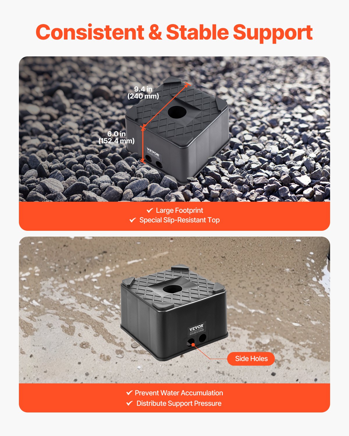 Domkraftsblock, 15 cm högt och kraftigt nivåblock för husbilar med 2700 kg kapacitet, domkraftsstöd för husbilar, motorcykelstöd, pall, husbilstillbehör för husvagnar, 5-hjuls husbilar med klass A/C