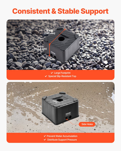 Domkraftsblock, 15 cm högt och kraftigt nivåblock för husbilar med 2700 kg kapacitet, domkraftsstöd för husbilar, motorcykelstöd, pall, husbilstillbehör för husvagnar, 5-hjuls husbilar med klass A/C