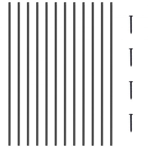 Metallbaluster för trappuppgång, 44'' x 0,5'' fyrkantiga dekorativa ledstänger i aluminiumlegering, 31-pack däckbaluster med skruvar, klassiskt ihåligt rakt däckräcke, satinsvart pulverlackerat