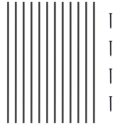 Metallbaluster för trappuppgång, 44'' x 0,5'' fyrkantiga dekorativa ledstänger i aluminiumlegering, 31-pack däckbaluster med skruvar, klassiskt ihåligt rakt däckräcke, satinsvart pulverlackerat