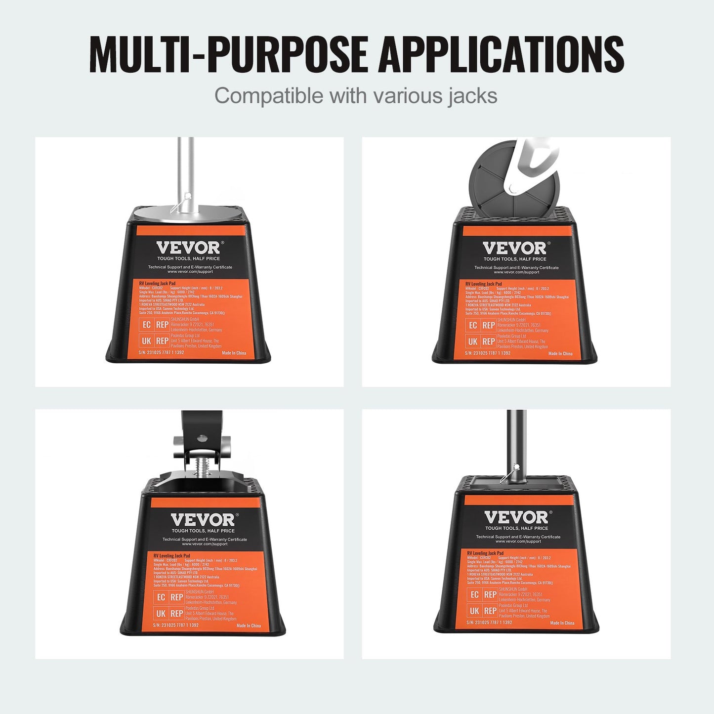 Domkraftsblock, 6000 lbs kapacitet per husbil, nivåutjämningsblock i högkvalitativ polypropylen för husbilar, resetillbehör för husbilar, kan användas för alla typer av domkrafter, stolpar, fot och femte hjul, 4-pack